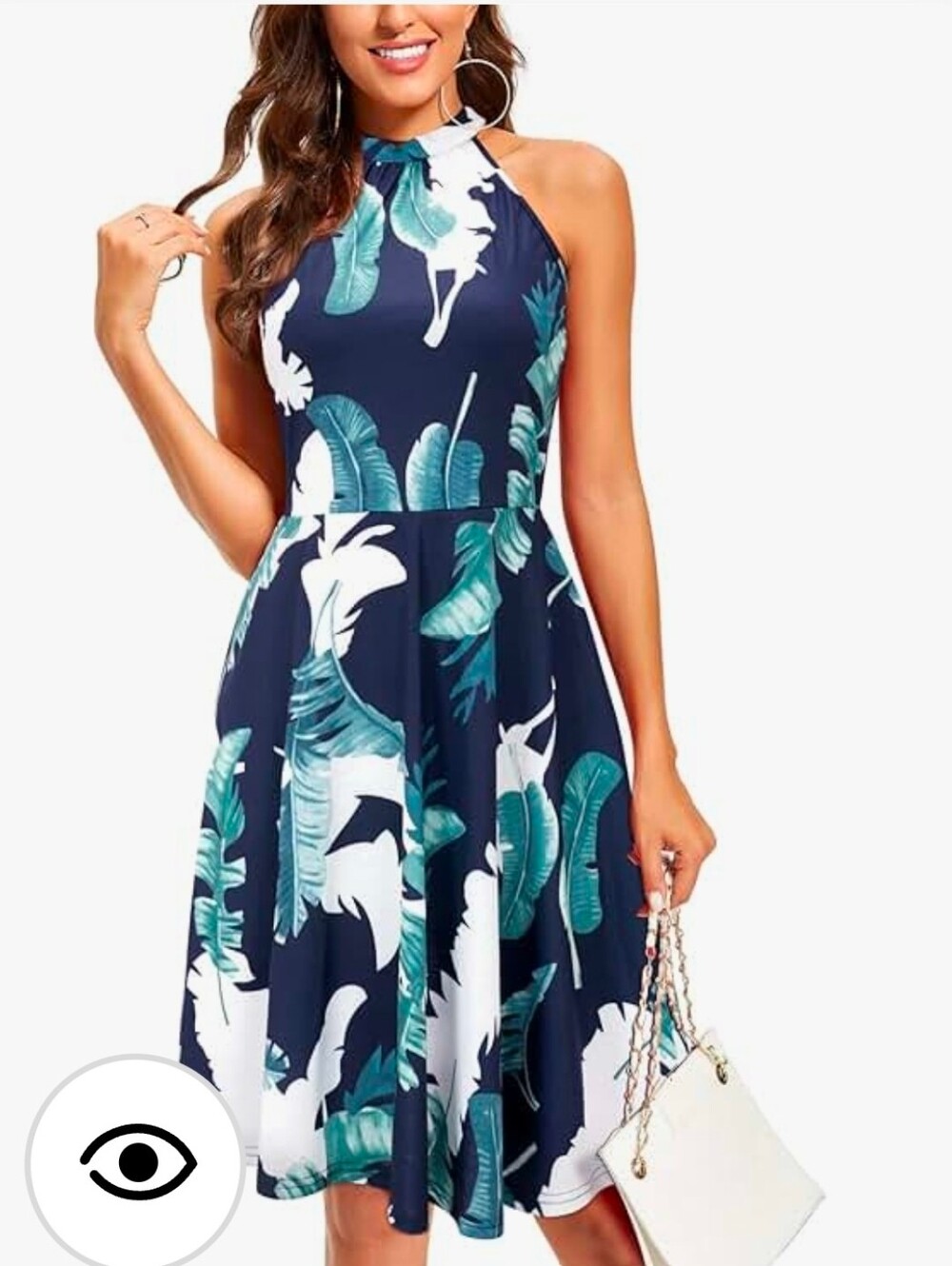 Halter Midi Dress Tropical Leaf Print Vacation Island Time 2xL